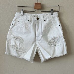 Billabong White High Waist Distressed Denim Cotton Shorts Size Various